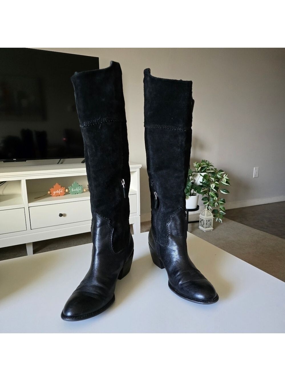 Vintage A Duke Black Leather & Suede Knee-High Boots - Picture 12 of 15